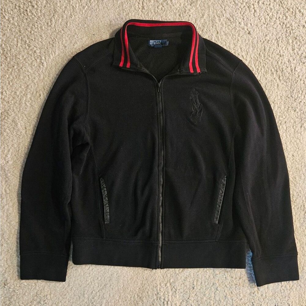 Vintage Polo Ralph Lauren XL Full Zip Knit Jacket Leather Elbow Patches Big Pony
